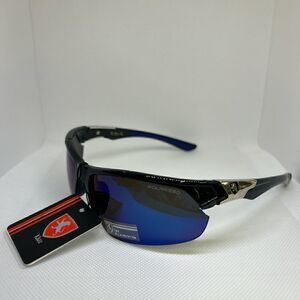 Khan Polarized Mirrored Mens Wrap Semi Rimless Sunglasses
